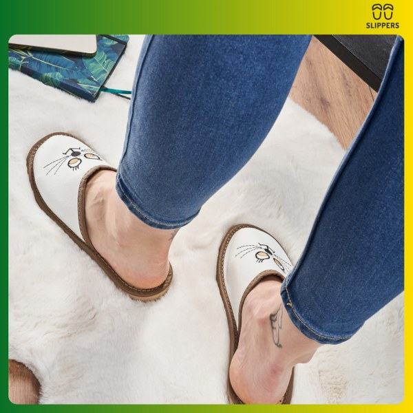 Skórzane klapki damskie kotki Slippers
