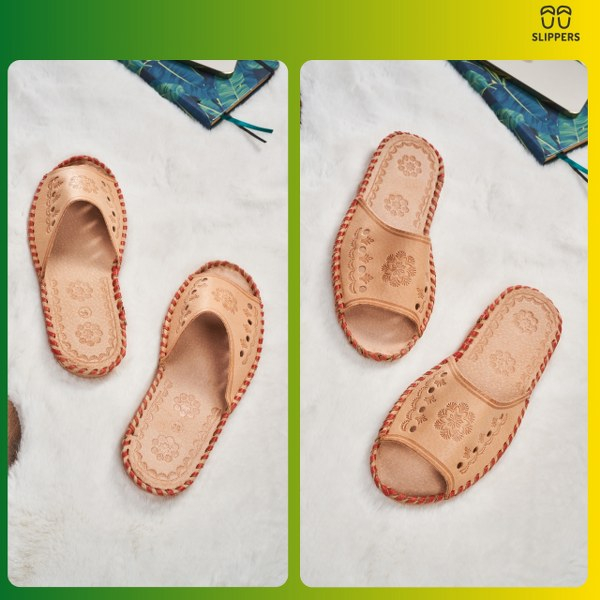 Skórzane klapki damskie kotki Slippers