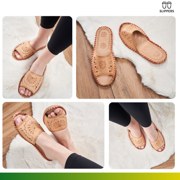 Skórzane klapki damskie kotki Slippers