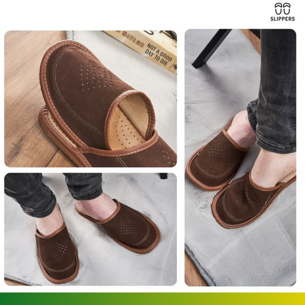 Slippers Męskie Domowe pantofle skórzane