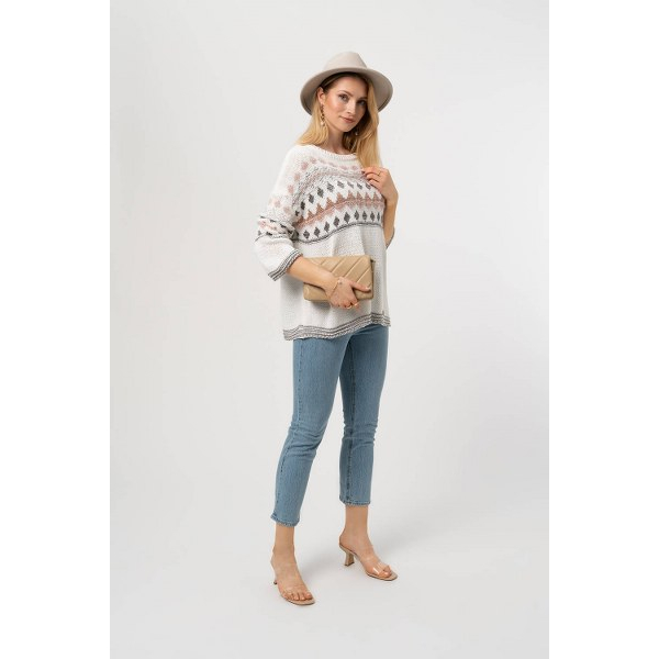 Pastelowy Sweter Damski z Długim Rękawem PaMaMi Różowy