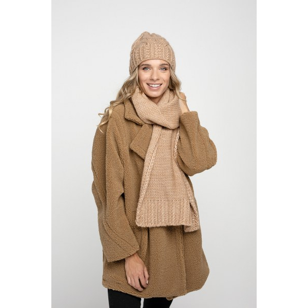 Komplet Damski PaMaMi Czapka Szalik Camel